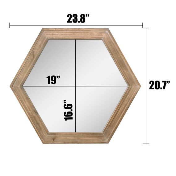 Stonebriar Decorative 24" Hexagon Hanging Wall Mirror with Natural Wood Frame and Attached Hanging Bracket