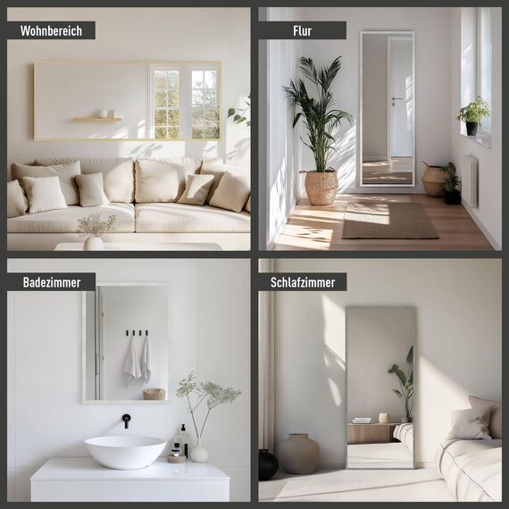 nielsen HOME Wandspiegel, 50 x 70 cm, Aluminium, Silber matt, Spiegel für alle Wohnbereiche, Hoch- & Querformat, anpassbare Aufhänger, Star