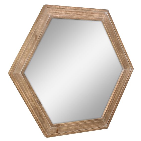 Stonebriar Decorative 24" Hexagon Hanging Wall Mirror with Natural Wood Frame and Attached Hanging Bracket