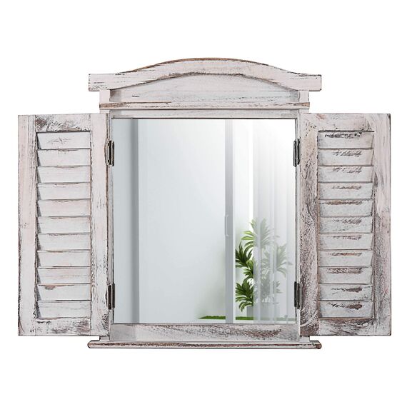 Mendler Wandspiegel Spiegelfenster mit Fensterläden 53x42x5cm - weiß Shabby