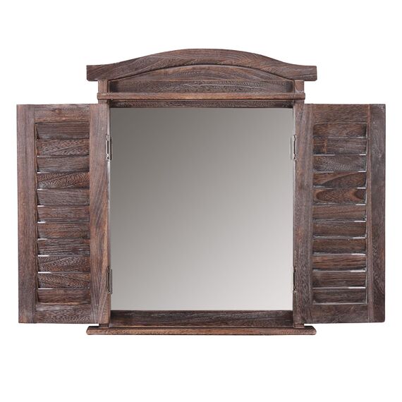 Mendler Wandspiegel Spiegelfenster mit Fensterläden 53x42x5cm - braun Shabby