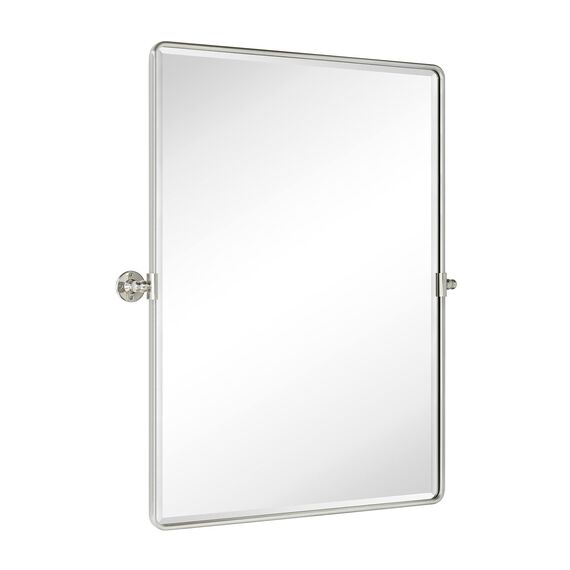 TEHOME 76,2 x 101,6 cm, Gebürstet Nickel Pivot Badezimmer Spiegel, Neigbar, Vanity Spiegel, Rechteck, Schwenkbar, Abgeschrägt, Gebürstet Silber Metallrahmen, Vertikal, für Wandmontage
