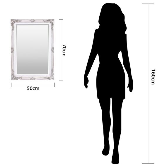 Select Mirrors Rennes Vintage Wandspiegel | Shabby Chic Barock Antik Französisches Design | Massivholzrahmen | Silber Glas abgeschrägte Kanten | Heimdekoration | (50 cm x 70 cm, Antiksilber)