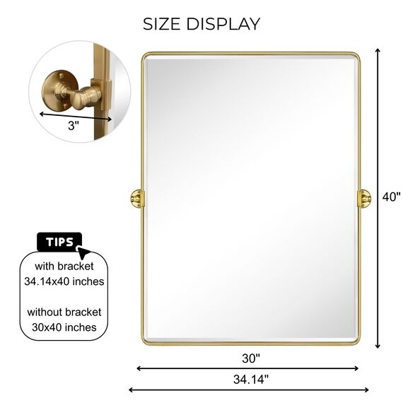 TEHOME 76,2 x 101,6 cm, Gebürstet Gold, Pivot Badezimmer Vanity Spiegel, 101,6 x 76,2 cm, Gebürstet Messing, Metallrahmen, Rechteck, Schwenkbar, Abgeschrägt, Vanity Spiegel für Wand