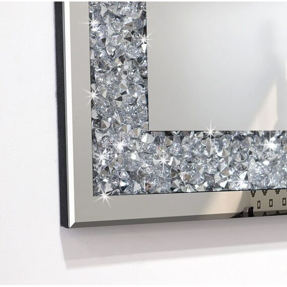 QMDECOR Rechteckiger, funkelnder, dekorativer Wandspiegel für Heimdekoration mit silberfarbenem Kristall-Crush-Diamant-Dekor, Maße: 40.6x50.8x2.5 cm, rahmenlose Spiegel, Glas-Diamant-Dekor.