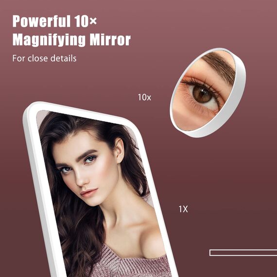 ANGNYA Kosmetikspiegel mit Beleuchtung,Schminkspiegel mit 10X Vergrößern Spiegel Wiederaufladbarer Tragbarer Ultraschlanker schminkspiegel mit Licht, 3 Farblichter,LED Tischspiegel Make up Spiegel