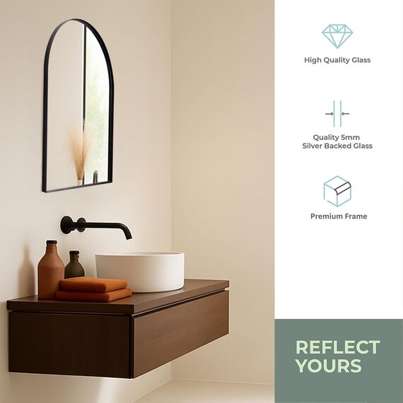 Neue Design Mood® Premium Arch Bathroom Mirror Black Framed Wall Mounted, Recessed Arched Frame Modern & Stylish (70cm x 50cm)