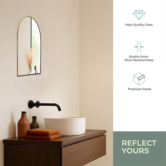 Neue Design Mood® Premium Arch Bathroom Mirror Gold Framed Wall Mounted, Arched Frame Modern & Stylish (50cm x 40cm)