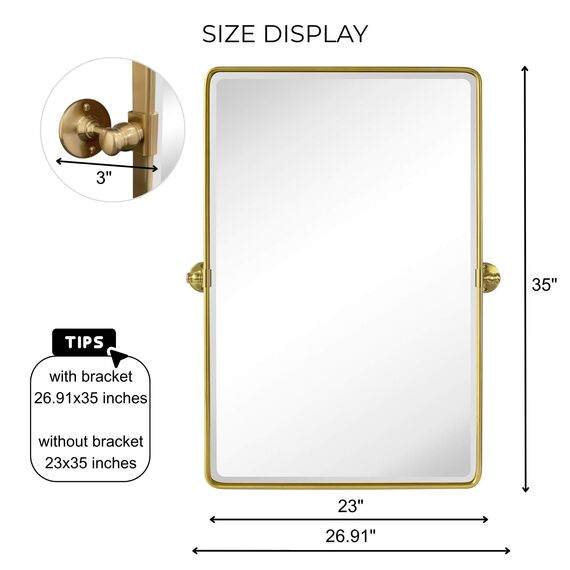 TEHOME 68,9 x 89,9 cm, Gold, Pivot Spiegel, Gebürstet Champagner Gold, Neigen, Rechteck, Badezimmer Spiegel, Schwenkbar, Abgeschrägt, Vanity Spiegel für Wand