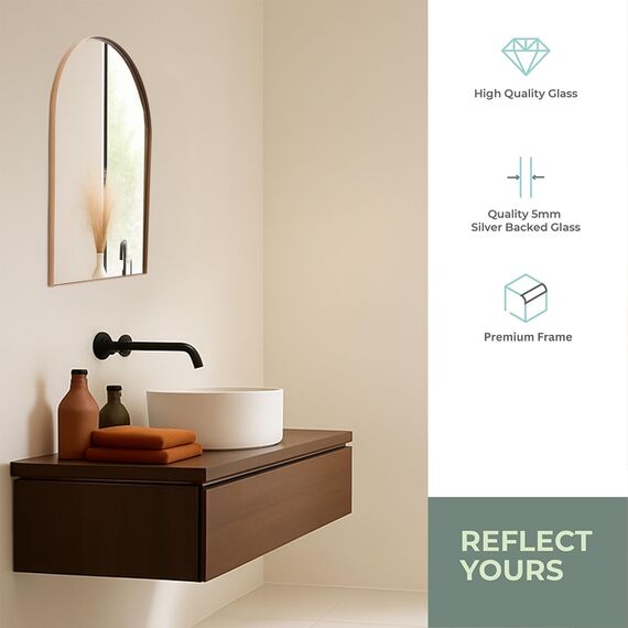 Neue Design Mood® Premium Arch Bathroom Mirror Gold Framed Wall Mounted, Recessed Arched Frame Modern & Stylish (70cm x 50cm)