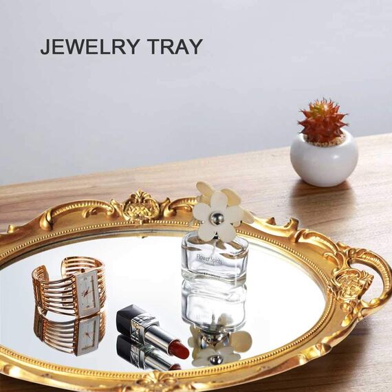 OMIRO Decorative Wall Mirror, Vintage Carved Hanging Mirrors for Bedroom Living-Room Dresser Decor, Oval Antique Gold 25cm W x 38cm L