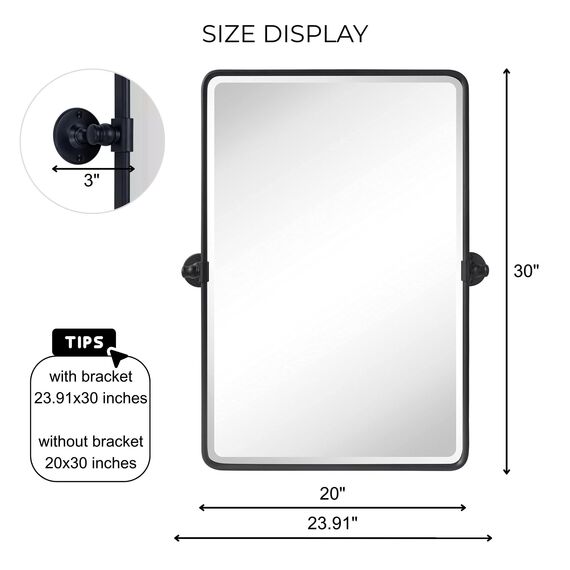 TEHOME Farmhouse, Pivot Rechteck, Badezimmer Spiegel, Schwarzer Metallrahmen, Schwenkbar, Abgeschrägt, Vanity Spiegel für Wand, 50,8 x 76,2 cm