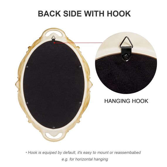 OMIRO Decorative Wall Mirror, Vintage Carved Hanging Mirrors for Bedroom Living-Room Dresser Decor, Oval Antique Gold 25cm W x 38cm L