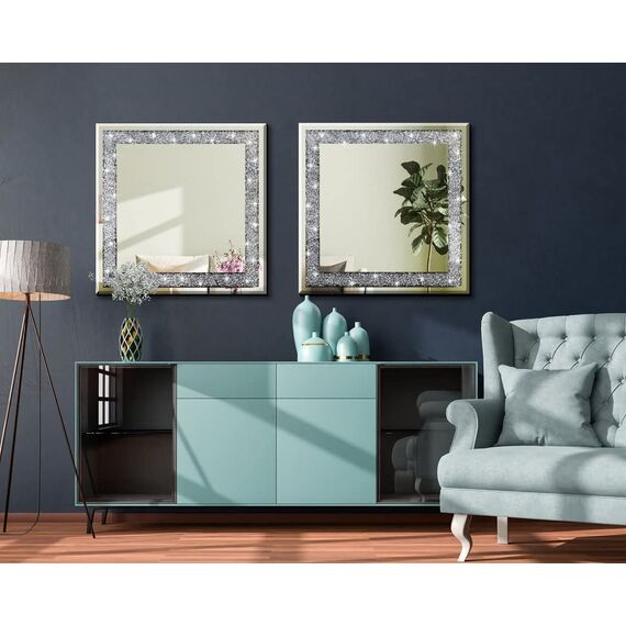 qmdecor Glänzender quadratischer Spiegel mit geschliffenen Diamanten, zur Wanddekoration, 50,8 x 50,8 x 2,5 cm, Rahmenlos, elegant, schön, glamouröser Spiegel für die Heimdekoration