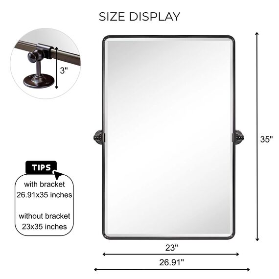 TEHOME Pivot Oil Rubbed Bronze Rectangle Bathroom Mirror Beveled Tilting Rectangular Bathroom Vanity Mirrors for Wall Vertical Wall Mounted Pivoting Mirrors, 25x35''