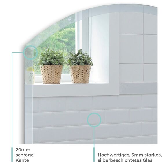 Neue Design Schöner gewölbter Badezimmerspiegel, modern und stylish, mit abgerundeten Kanten, Wandbefestigung, Badspiegel, Wandspiegel, abgeschrägte Kante, Spiegel 60cm x 45cm