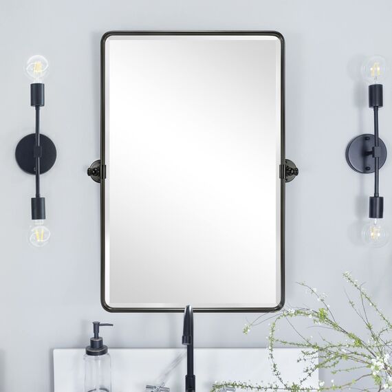 TEHOME Pivot Oil Rubbed Bronze Rectangle Bathroom Mirror Beveled Tilting Rectangular Bathroom Vanity Mirrors for Wall Vertical Wall Mounted Pivoting Mirrors, 25x35''