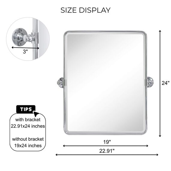 TEHOME 50,8 x 61 cm, Farmhouse, Chrom, Metallrahmen, Pivot, Rechteck, Badezimmer Spiegel, Abgerundete Rechtecke, Schwenkbar, Abgeschrägt, Vanity Spiegel für Wand