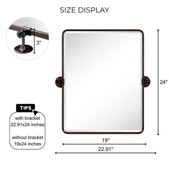 TEHOME 50,8 x 61 cm, Ölgerubbt Bronze, Pivot, Badezimmer Vanity Spiegel, 61 x 50,8 cm, Metallrahmen, Dunkel Bronze, Rechteck, Schwenkbar, Abgeschrägt, Vanity Spiegel für Wand
