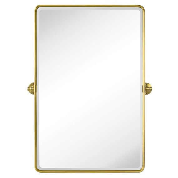 TEHOME 68,9 x 89,9 cm, Gold, Pivot Spiegel, Gebürstet Champagner Gold, Neigen, Rechteck, Badezimmer Spiegel, Schwenkbar, Abgeschrägt, Vanity Spiegel für Wand