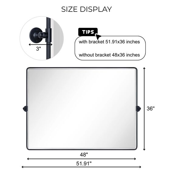 TEHOME 121,9 x 91,4 cm, Matt Schwarz, Horizontal, Pivotierender Badezimmer Vanity Spiegel, Groß, 91,4 x 121,9 cm, Schwarzer Metallrahmen, Rechteck, Schwenkbar, Abgeschrägt, Vanity Spiegel für Wand