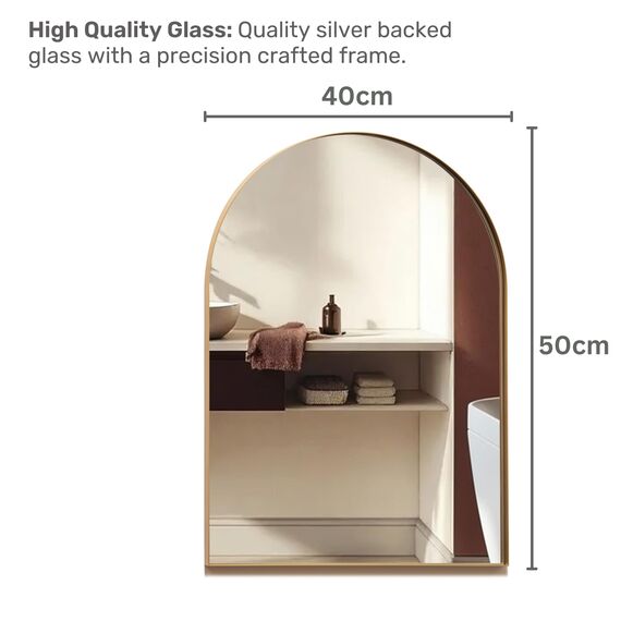 Neue Design Mood® Premium Arch Bathroom Mirror Gold Framed Wall Mounted, Recessed Arched Frame Modern & Stylish (50cm x 40cm)
