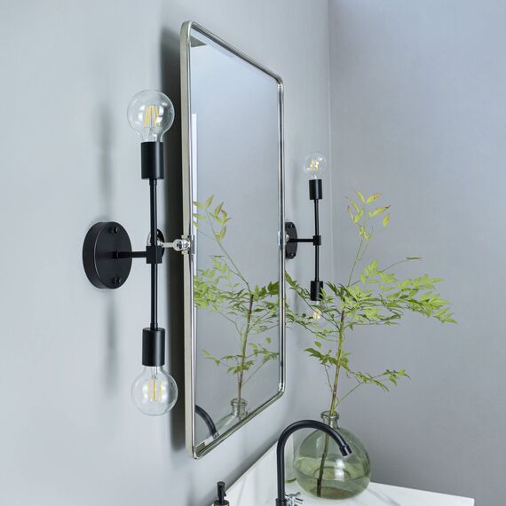 TEHOME 68,9 x 89,9 cm, Farmhouse, Chrom, Metallrahmen, Pivot, Rechteck, Badezimmer Spiegel, Schwenkbar, Abgeschrägt, Vanity Spiegel für Wand