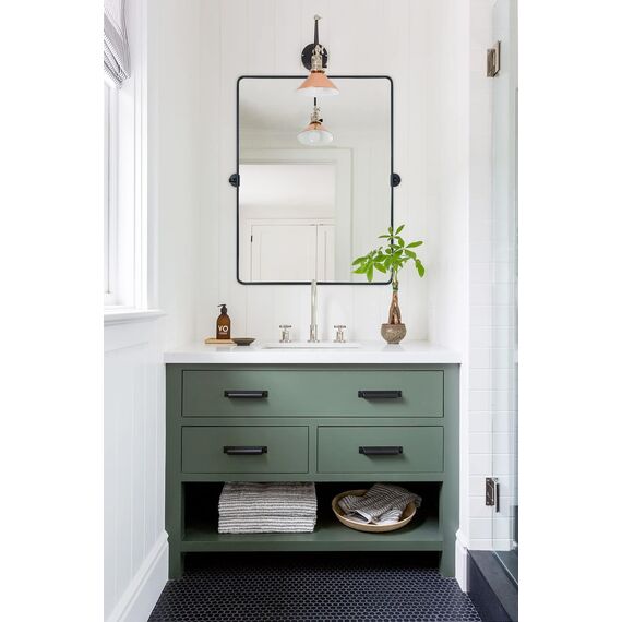 TEHOME 76,2 x 101,6 cm, Pivot Spiegel, Matt Schwarz, Neigen, Badezimmer Vanity Spiegel, Groß, Schwarzer Metallrahmen, Rechteck, Schwenkbar, Abgeschrägt, Vanity Spiegel für Wand, Vertikal, Hängend