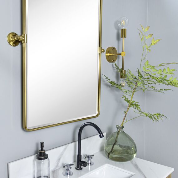 TEHOME 68,9 x 89,9 cm, Gold, Pivot Spiegel, Gebürstet Champagner Gold, Neigen, Rechteck, Badezimmer Spiegel, Schwenkbar, Abgeschrägt, Vanity Spiegel für Wand
