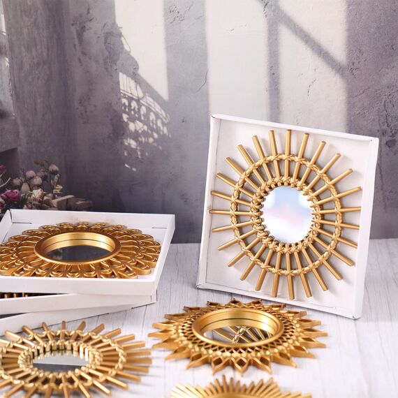 Namalu dekorative Spiegel, kleine runde Sonnen-Spiegel zur Wanddekoration im Flur, Bad, Schlafzimmer und Wohnzimmer, klassisch Goldfarben, 6 Stück