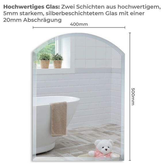 Neue Design Schöner gewölbter Badezimmerspiegel, modern und stylish, mit abgerundeten Kanten, Wandbefestigung, Badspiegel, Wandspiegel, abgeschrägte Kante, Spiegel 50cm X 40cm