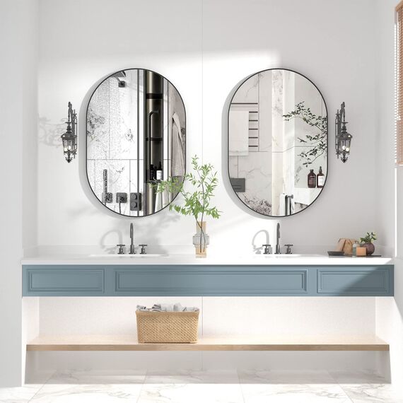 CASSILANDO Ovaler Spiegel, 50 x 75 cm, Ovaler Badezimmerspiegel, Metallrahmenspiegel, Horizontal oder Vertikal Aufhängen, Kosmetikspiegel für Wohnzimmer, Schlafzimmer, Eingangsbereich (Schwarz)