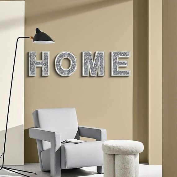 ZOLAPI 4 Stück unabhängige Buchstaben Home. Glam Kristall-Diamant-Buchstaben. Silbernes Spiegelglas, Heimdekoration für Wand, Kamin, Bücherregal und Tisch.