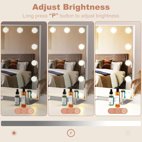 Hollywood Eitelkeitsspiegel mit Lichtern, großer beleuchteter Schminkspiegel mit 3 Farbmodi, 14 dimmbare Led-Lampen, intelligente Touchscreen-Steuerung,Tisch- oder Wandspiegel für Schlafzimmer