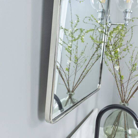 TEHOME 50,8 x 76,2 cm verchromter schwenkbarer Spiegel, rechteckig, Badezimmer-Schminkspiegel, verchromt, abgerundete Ecken, Metallrahmen, neigbar, abgeschrägt, Schminkspiegel