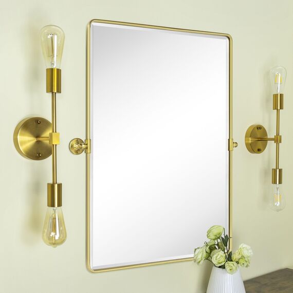 TEHOME 76,2 x 101,6 cm, Gebürstet Gold, Pivot Badezimmer Vanity Spiegel, 101,6 x 76,2 cm, Gebürstet Messing, Metallrahmen, Rechteck, Schwenkbar, Abgeschrägt, Vanity Spiegel für Wand