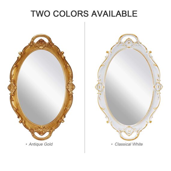 OMIRO Decorative Wall Mirror, Vintage Carved Hanging Mirrors for Bedroom Living-Room Dresser Decor, Oval Antique Gold 25cm W x 38cm L