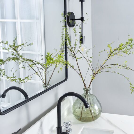 TEHOME, Matt Schwarz Pivot Badezimmer Vanity Spiegel, Farmhouse Stil, Neigbar, Abgerundeter Metallrahmen, Pivot Spiegel mit Abgeschrägtem Spiegel, Gesamtgröße 68,9 x 89,9 cm (Spiegel 58,4 x 89,9 cm)