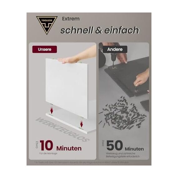 VASAGLE Nachttisch, superschnelle werkzeuglose Montage, Toolless-Technologie, Beistelltisch 3 Schubladen, Nachtschrank, Schlafzimmer, Wohnzimmer, mattweiß-cappuccinobeige LET778W01