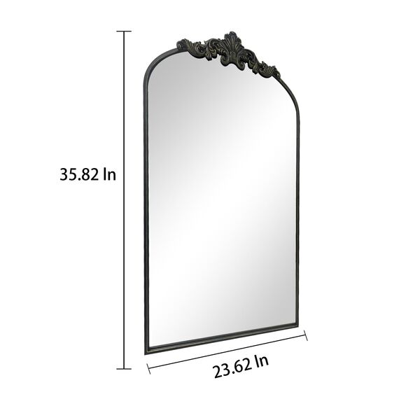 WAMIRRO Gewölbter Spiegel, schwarz, traditionell, Vintage, verziert, Barockspiegel, antikes Messing, Spiegel für Eingang/Kamin/Wohnzimmer/Flur/Badezimmer, 61 x 91 cm, Schwarz