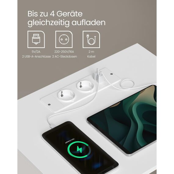 VASAGLE Nachttisch 2er Set, Superschnelle werkzeuglose Montage, Toolless-Technologie, Nachtschrank mit Schublade und Ladefunktion, Beistelltisch mit Steckdose, 35 x 45 x 58,3 cm, Wolkenweiß LET776W01