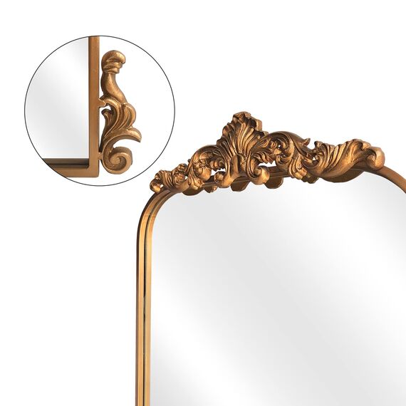 WAMIRRO Gewölbter Spiegel, Vintage, schwarz, traditioneller Vintage-Barockspiegel, antiker Messingspiegel für Eingang/Kamin/Wohnzimmer/Flur/Badezimmer, 55,9 x 121,9 cm, Gold