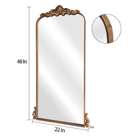 WAMIRRO Gewölbter Spiegel, Vintage, schwarz, traditioneller Vintage-Barockspiegel, antiker Messingspiegel für Eingang/Kamin/Wohnzimmer/Flur/Badezimmer, 55,9 x 121,9 cm, Gold