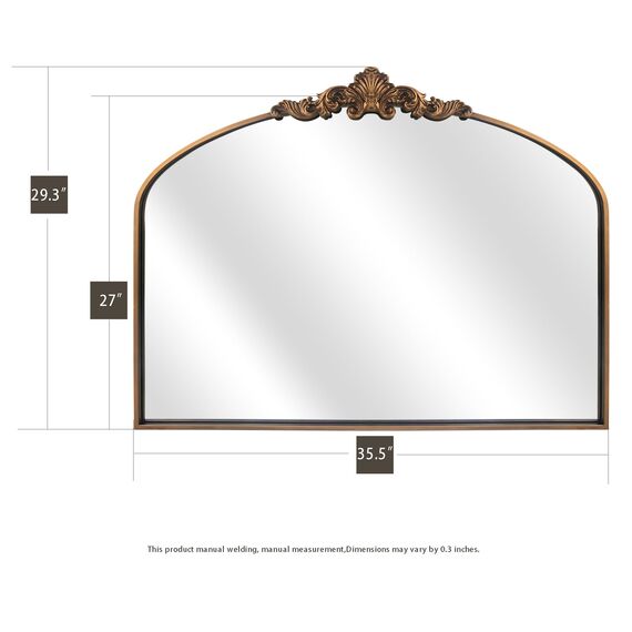 WAMIRRO Gewölbter Spiegel, traditioneller Vintage-Stil, verzierter Barockspiegel, antiker Messingspiegel für Eingang/Kamin/Wohnzimmer/Flur/Badezimmer, 36 x 30 cm, Gold