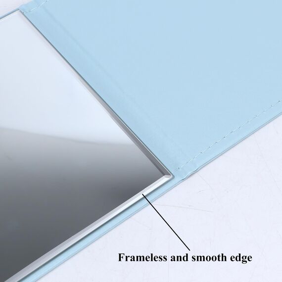 ZBEIVAN Tragbarer, faltbarer Make-up-Spiegel, rahmenlos, PU-Leder, Schreibtischspiegel mit Ständer, für Camping, Reisen, Tischplatte, persönlich, Blau