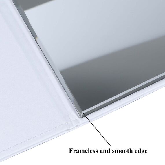 ZBEIVAN Tragbarer Faltbarer Make-up-Spiegel, rahmenloser PU-Leder-Schreibtischspiegel mit Ständer für Camping, Reisetisch, persönlich, 25,4 x 17,8 cm, Weiß