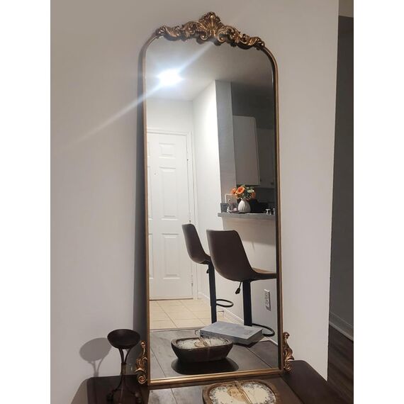 WAMIRRO Gewölbter Spiegel, Vintage, schwarz, traditioneller Vintage-Barockspiegel, antiker Messingspiegel für Eingang/Kamin/Wohnzimmer/Flur/Badezimmer, 55,9 x 121,9 cm, Gold