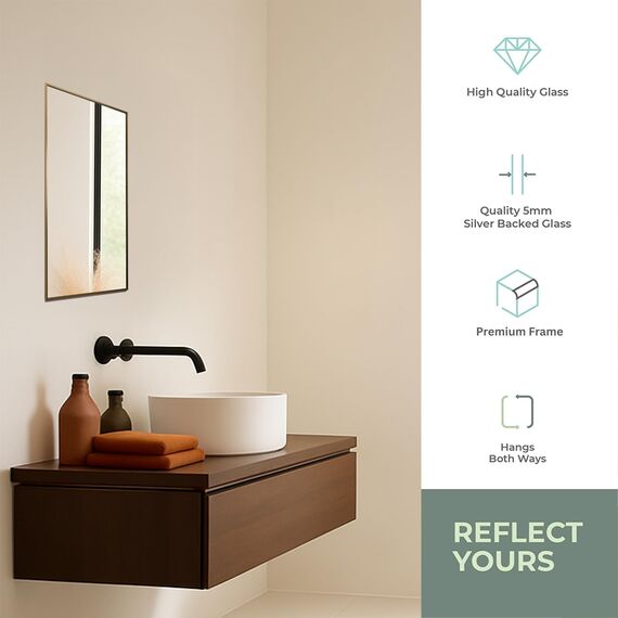 Neue Design Mood® Premium Rectangular Bathroom Mirror Gold Framed Wall Mounted, Rectangle Frame Modern & Stylish (50cm x 40cm)
