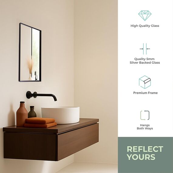 Neue Design Mood® Premium Rectangular Bathroom Mirror Black Framed Wall Mounted, Recessed Rectangle Frame Modern & Stylish (50cm x 40cm)