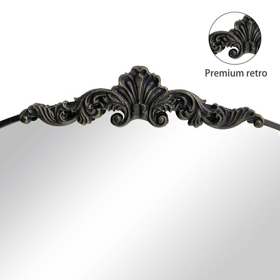 WAMIRRO Gewölbter Spiegel, schwarz, traditionell, Vintage, verziert, Barockspiegel, antikes Messing, Spiegel für Eingang/Kamin/Wohnzimmer/Flur/Badezimmer, 61 x 91 cm, Schwarz